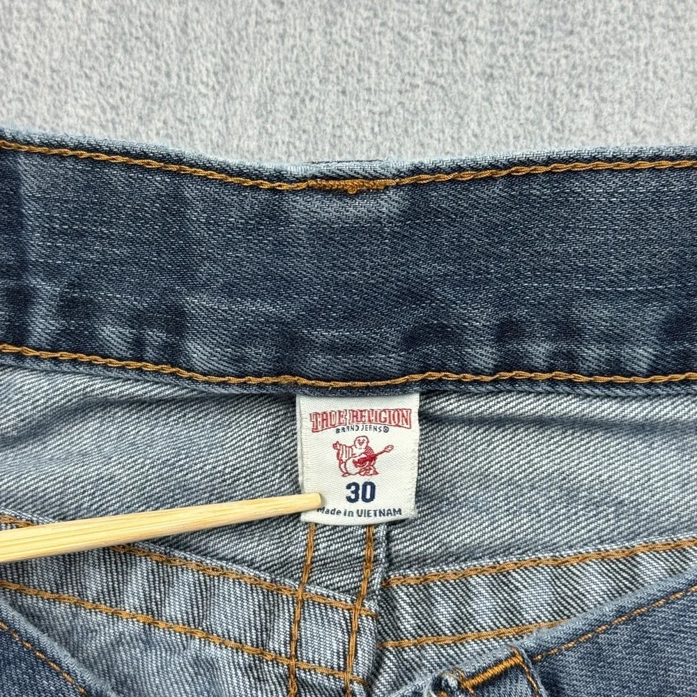 True Religion Jeans Mens 30x33 Blue Denim Straight Slim Distressed Classic Pants